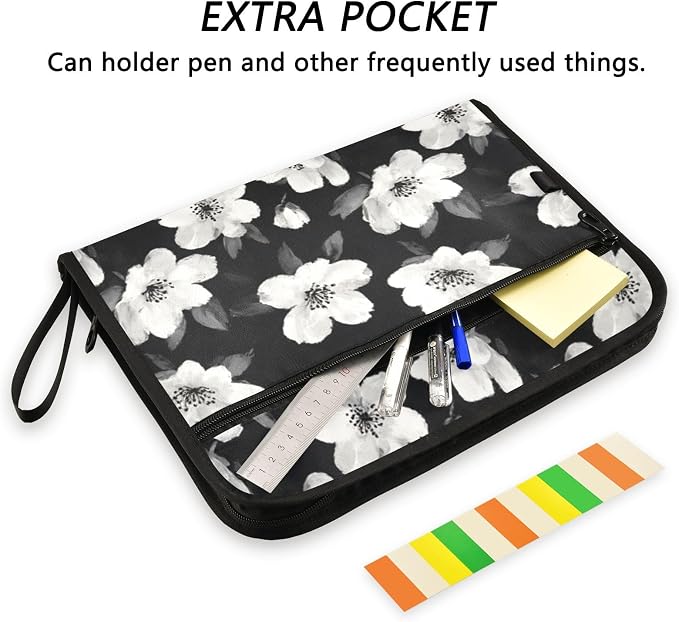 Black White Flowers Accordion File Organizer Expanding Document Folder - Image 2
