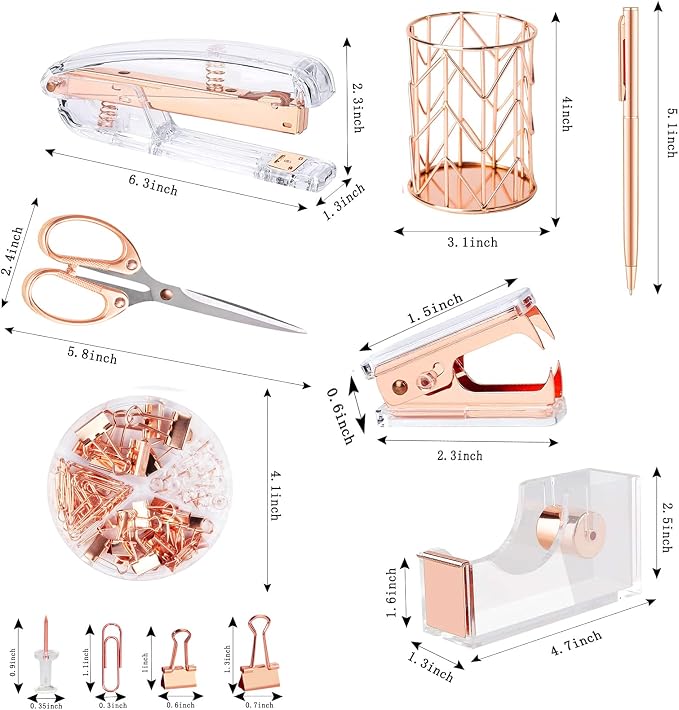 Famassi Rose Gold Desk Accessories，Office Supplies Set Acrylic Stapler Set - Image 2