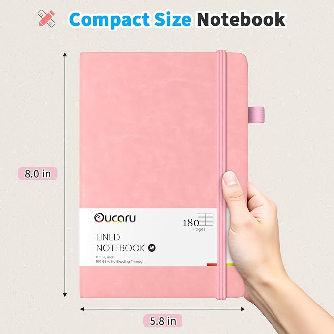 Oucaru Lined Journal Notebook, 2 Pack, 180 Pages, A5 Journals - Image 2