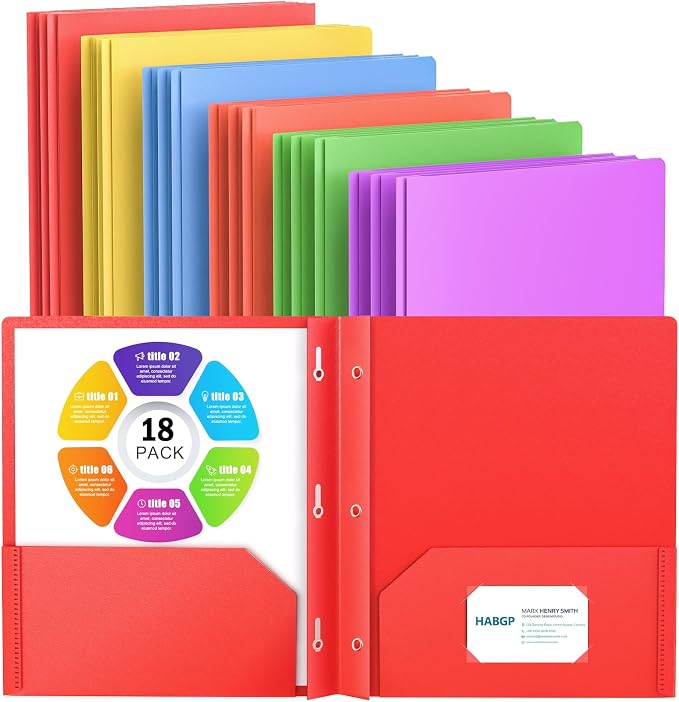 HABGP 18 Folders with Pockets and Prongs, 2 Pocket 3 Prong Folders with by HABGP