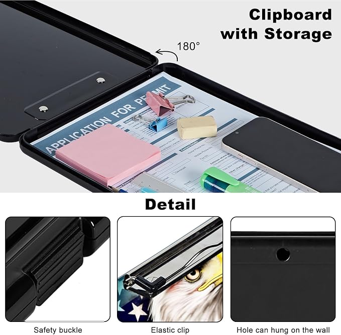 Clipboard with Storage, Plastic Storage Clipboard with Low Profile Clip - Image 3