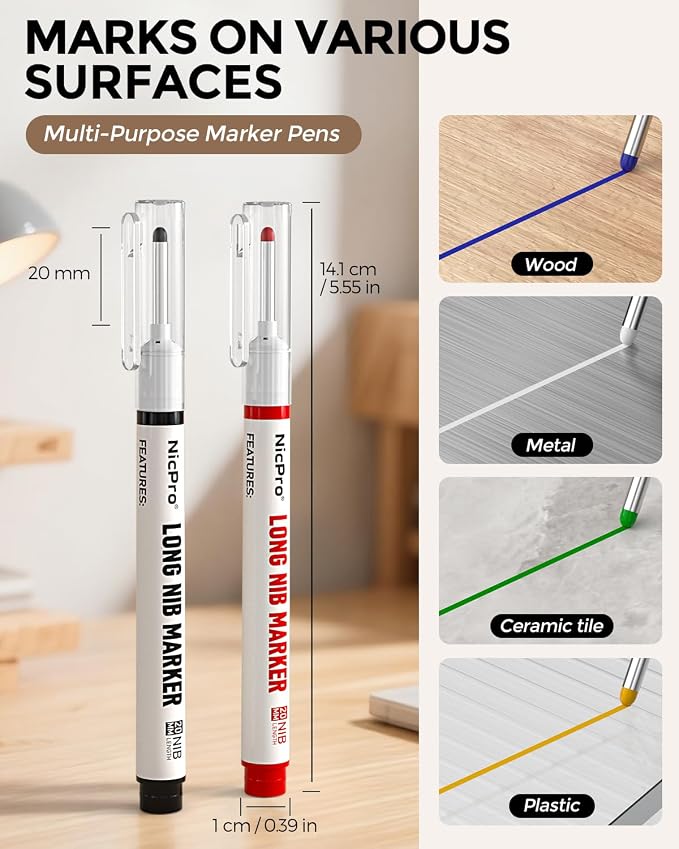 Nicpro 6 PCS Long Nib Marker Pens, 20mm Deep Hole Marker, Quick Dry & - Image 2