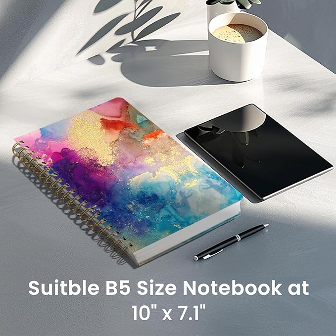 Spiral Dotted Notebook Journal for Work, 300 Pages, Thick B5 (7.1"x10") Bullet Dotted Journal for Women & Writing, Hardcover Notebook for Note Taking, Perfect for Work School Note Taking Business, Color Splash-DeskLoop Office