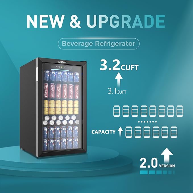 EUHOMY Beverage Refrigerator Cooler, 130 Can Mini Fridge with Glass Door for Soda Beer or Wine, Beverage Cooler for Home, Office, Bar with Adjustable Removable Shelves, Black-DeskLoop Office