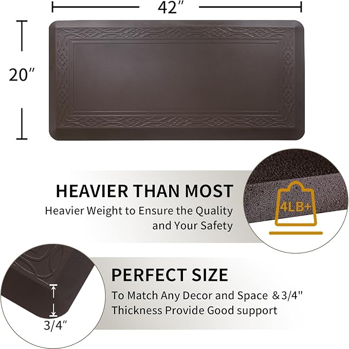 20x 42 Inch Extra Support Anti Fatigue Comfort Kitchen Mat, Waterproof Long Kitchen Runner, Non-Slip Standing Desk Mat, Commercial Pads for Offices, Home, Garages (Bordeaux Coffee, 20'' x 42'')-DeskLoop Office