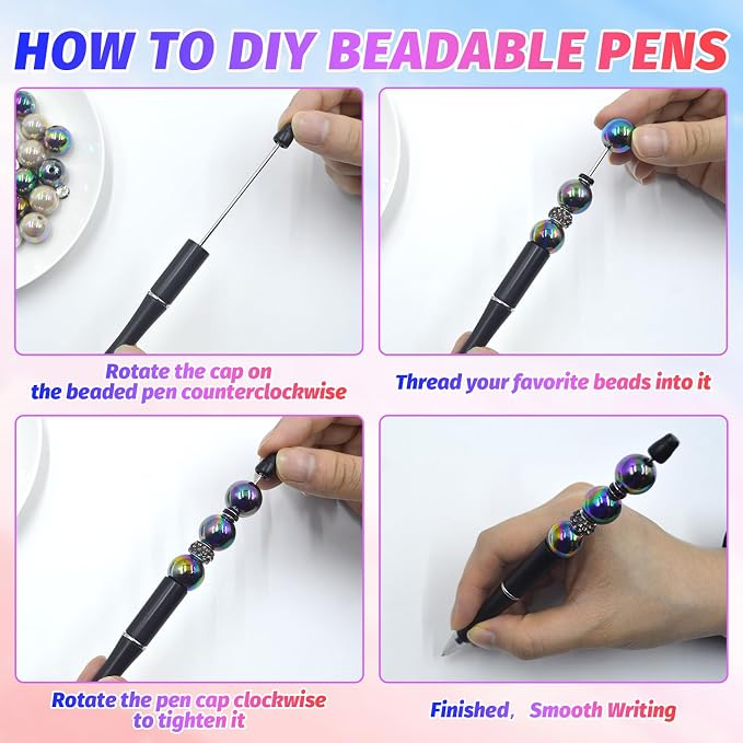 150 Pieces DIY Beadable Pen Kit – 50 Plastic Ballpoint Pens - Image 4