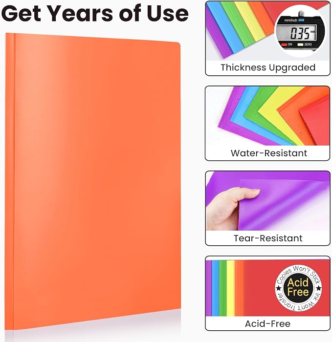 Sooez Plastic Folders with Pockets and Prongs, 6 Pack Pocket Folders with Prongs - Image 3