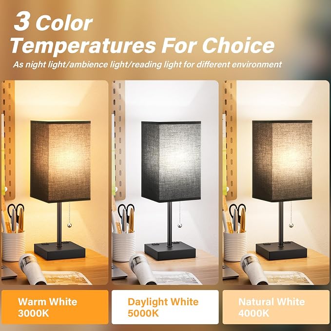 Black Medium Table Lamp with USB Ports - Image 3