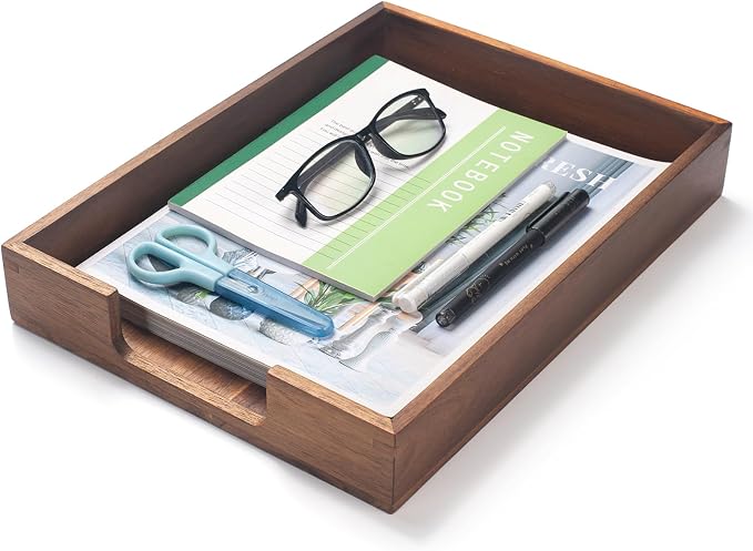 Wood Letter Tray, Acacia Wood Desk Tray, Wooden Desk Organizer, A4 Paper by XIMISISE