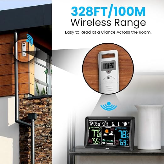 Weather Station Atomic Clock Indoor Outdoor Thermometer Wireless, Barometer - Image 2