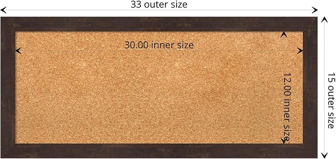 Amanti Art Natural Cork Board for Wall, 15x33 Vision Board with Brown Wood Frame, Medium Corkboard Office Decor for Home Organization, Rustic Farmhouse Corkboard Pinboard to display items for home-DeskLoop Office