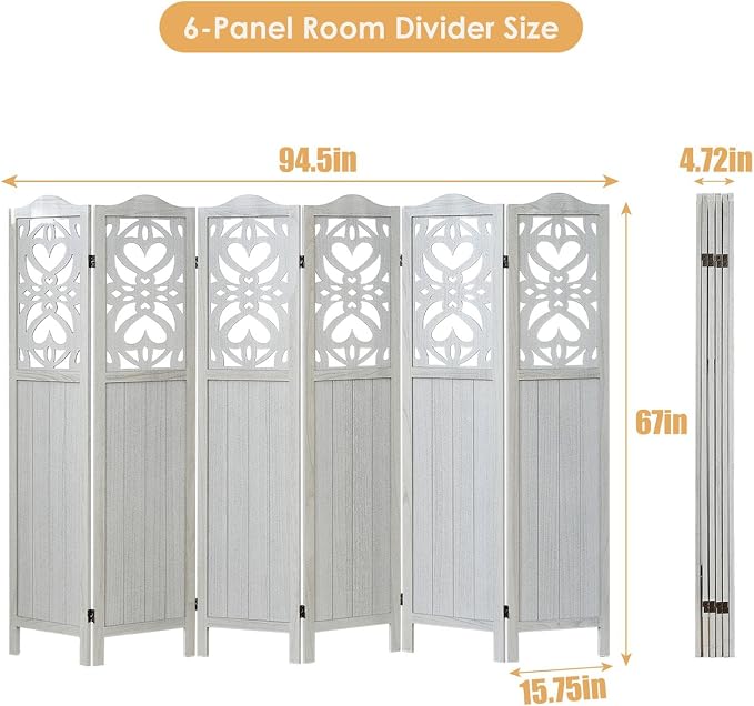 ALeesing 6 Panel Room Divider Fully Assembled, Carved Room Dividers and Folding - Image 2