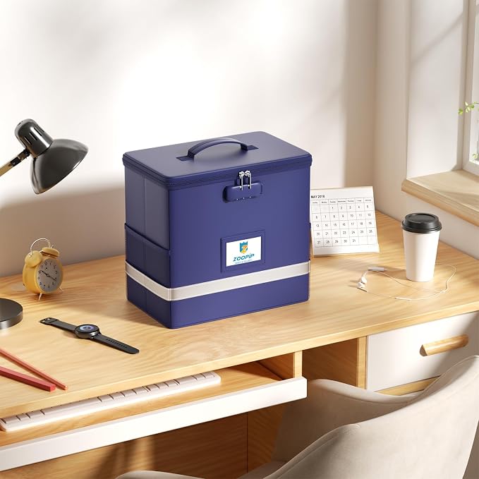Fireproof File Box with Lock, Document Box Storage Organizer, Suitable - Image 5