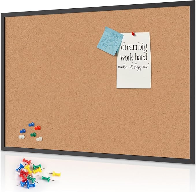 Board2by Cork Board Bulletin Board 48 x 36, Black Wood Framed 4x3 Corkboard, Office Board for Wall, Large Notice Pin Board for School, Home & Office-DeskLoop Office