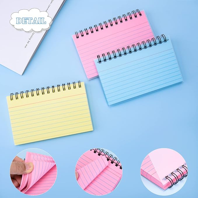 FRIUSATE 150 Sheets Flash Cards 3x5 Inches Spiral Bound Index Cards Colored - Image 3