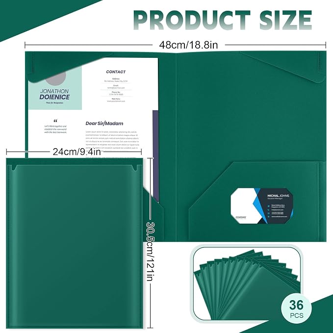 Henoyso 36 Pack Forest Green Plastic Folders - Image 2
