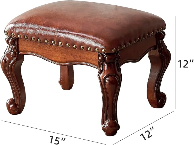 Foot Stool Ottoman Foot Rest Microfiber Leather Upholstered Footstool for Sofa, Living Room, Entryway, Solid Wood Stool (Flat Brown)-DeskLoop Office