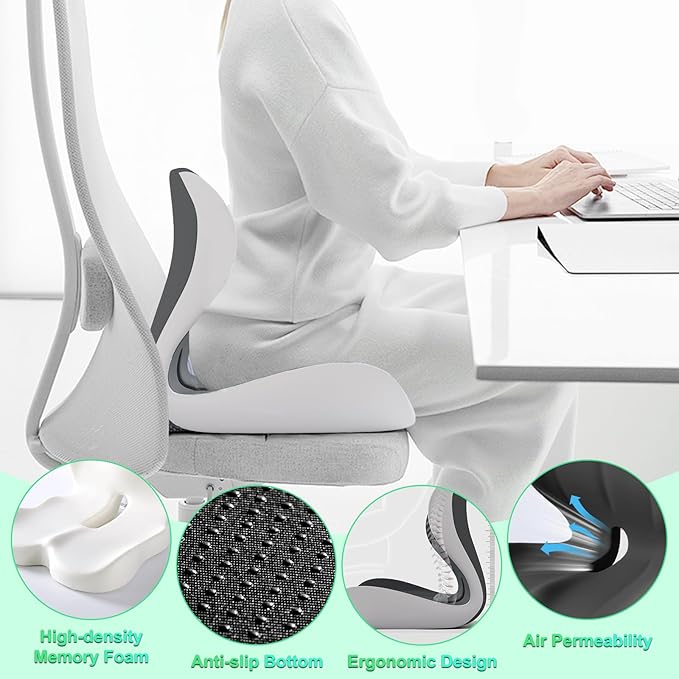 Buttocks Cushion for Office Chair Memory Foam Seat Pad for Butt Support Tailbone Relief Ergonomic Chair Cushion for Home Car Travel or Work (Double Gray)-DeskLoop Office