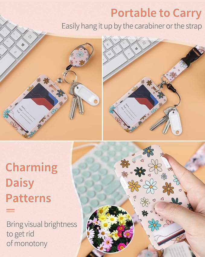 Uniclife 2 Pack Floral Sliding Badge Holder Flower Plastic Case - Image 4