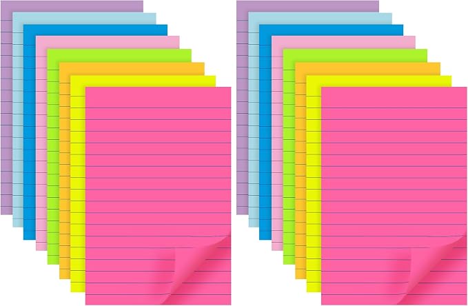 Lined Sticky Notes 4x6 in Post, 8 Colors Self Sticky Notes Pad Its, Bright Post by YEECOK