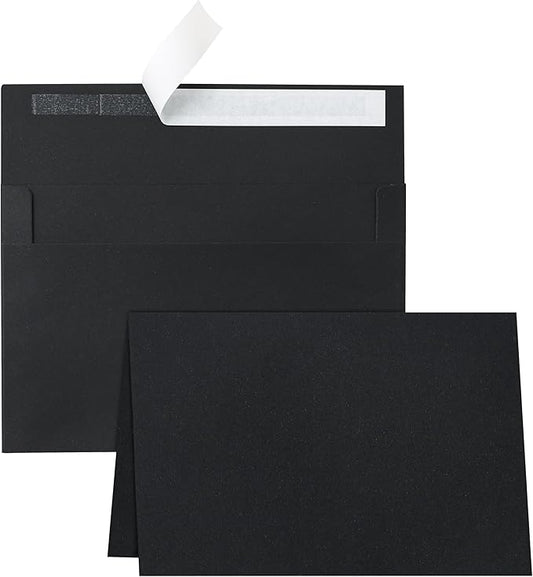 100 Packs Blank Black Greeting Cards and Envelopes 4 x 6 Heavyweight Folded Cardstock and A4 Envelopes Printable Self Seal for Thank You Cards, DIY Wedding Invitations, Baby Shower
