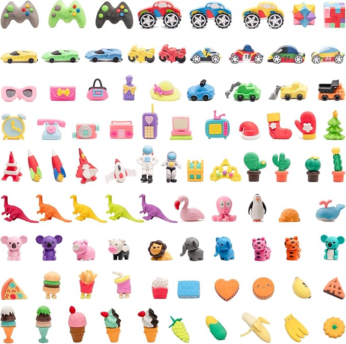 CLOCK KING 90pcs 3D Cute Kids Erasers, Random Desktop Pet Toys Gifts, Classroom by CLOCKKING