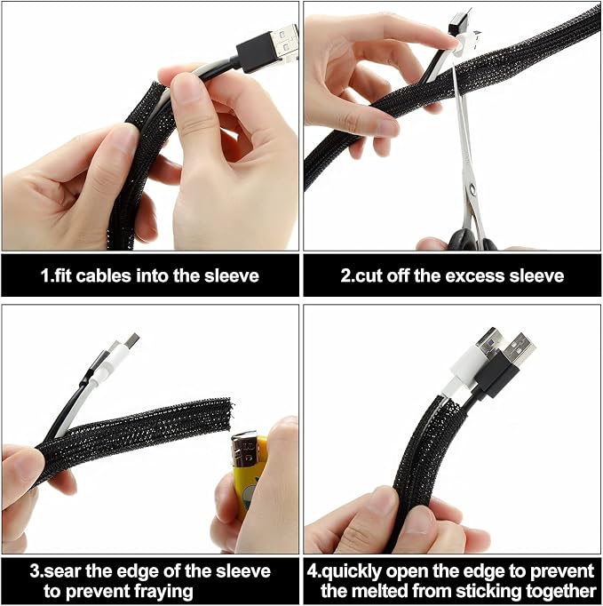 Boao 3 Pieces Cord Protector Wire Loom Tubing Cable Sleeve Split Sleeving - Image 2