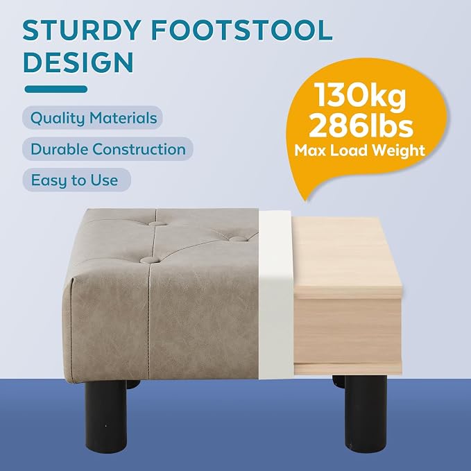 Small Foot Stool Ottoman, Faux Leather Footstool Ottoman Foot Rest - Image 6