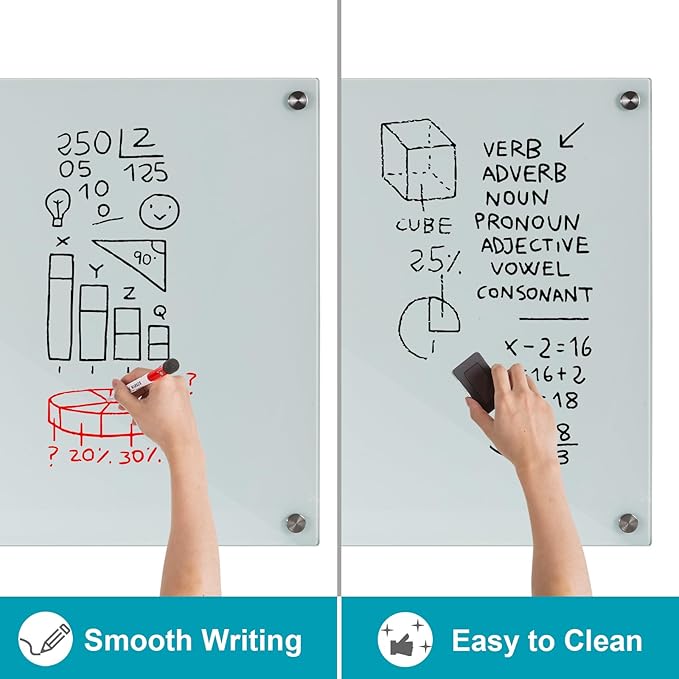 Glass Dry Erase Board, 36 x 24 Inches Magnetic Glass Whiteboard for Wall, 3' x 2' Frameless Board for Office, Home, School-DeskLoop Office