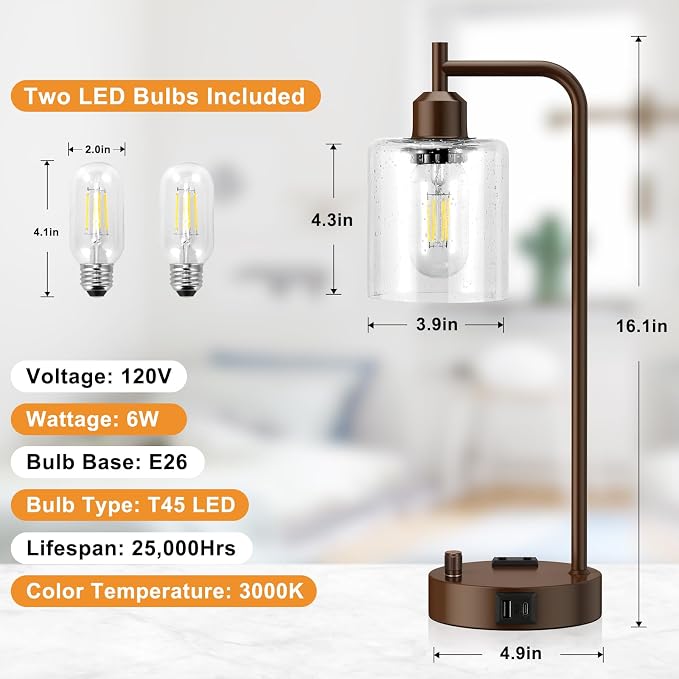 Innqoo Industrial Table Lamps for Bedrooms Set of 2 - Image 6