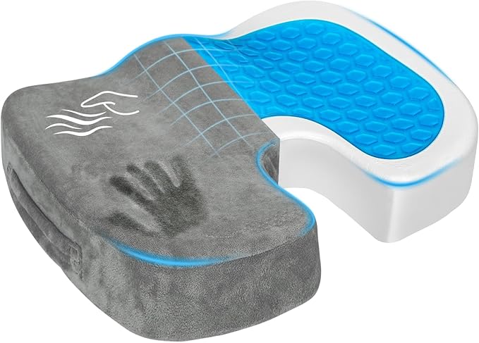 Gel Seat Cushion – Office Chair Cushion – Non-Slip Gel Memory Foam Coccyx Cushion for Tailbone Pain - Desk Chair Car Seat Cushion Driving - Sciatica Back Pain Relief, Velvet, Grey-DeskLoop Office