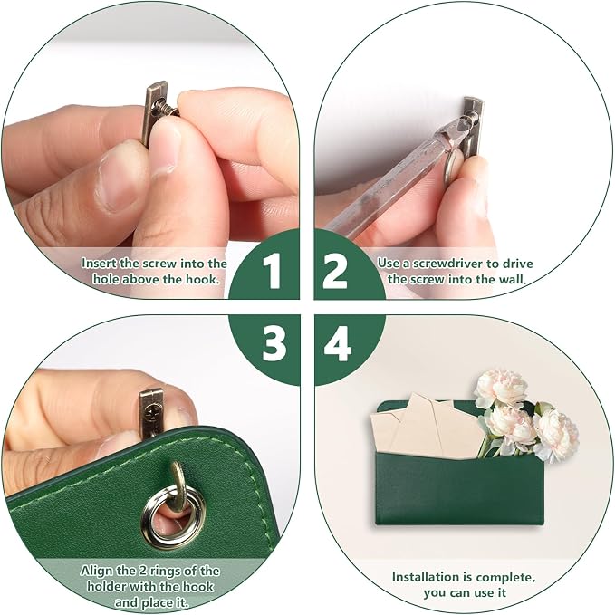 Wall Mount Green Faux Leather PU Leather Mail Holder Letter Holder Stylish Wall - Image 4