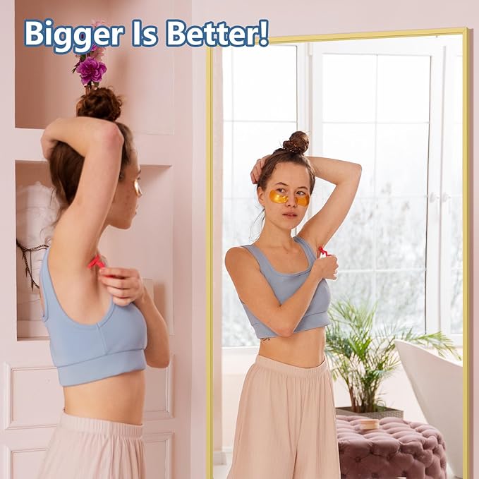 Large Full Length Mirror, 71"x32" Gold Floor Mirror with Stand, Rectangle Standing Mirror for Living Room Bedroom Cloakroom Gym, Thin Aluminum Frame, Tempered Glass-DeskLoop Office