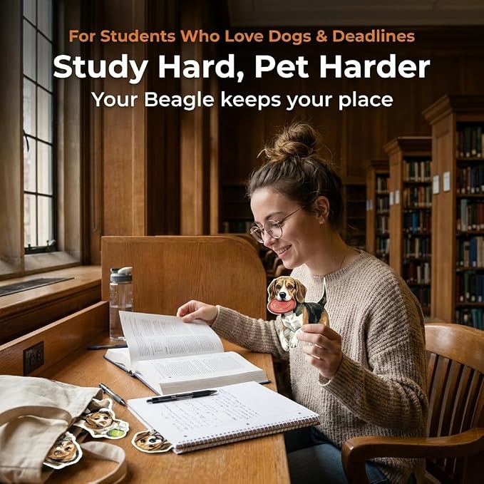 Beagle Magnetic Bookmarks Set of 8 – Cute Dog Bookmark Clips, Funny Dog Page - Image 6