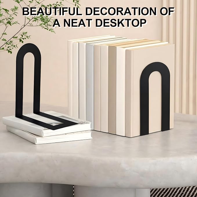 Chunful 2 Pcs Black Modern Metal Book Ends - Image 2