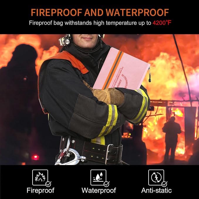 JUNDUN Fireproof Document Bag, 14.2”x 10.0”Waterproof and Fireproof Money Bag - Image 2