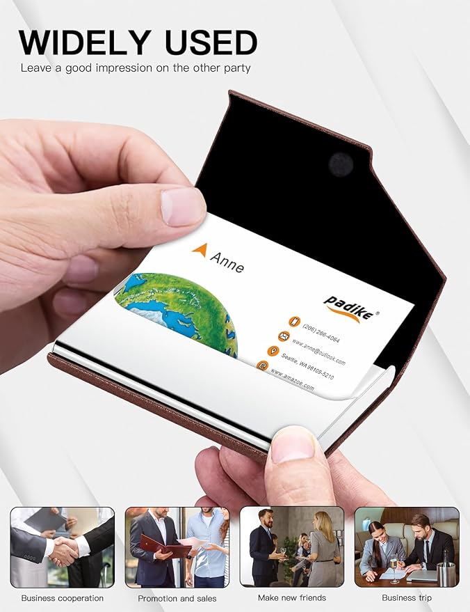 Padike Business Card Holder, Upgraded Leather Business Card Case Pocket Card - Image 5