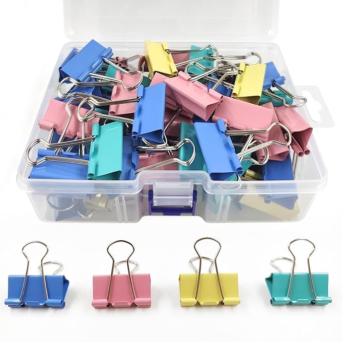 60 Pack Binder Clips Medium, 1.25 Inch/32mm Colored Binder Paper Clips by Unknown