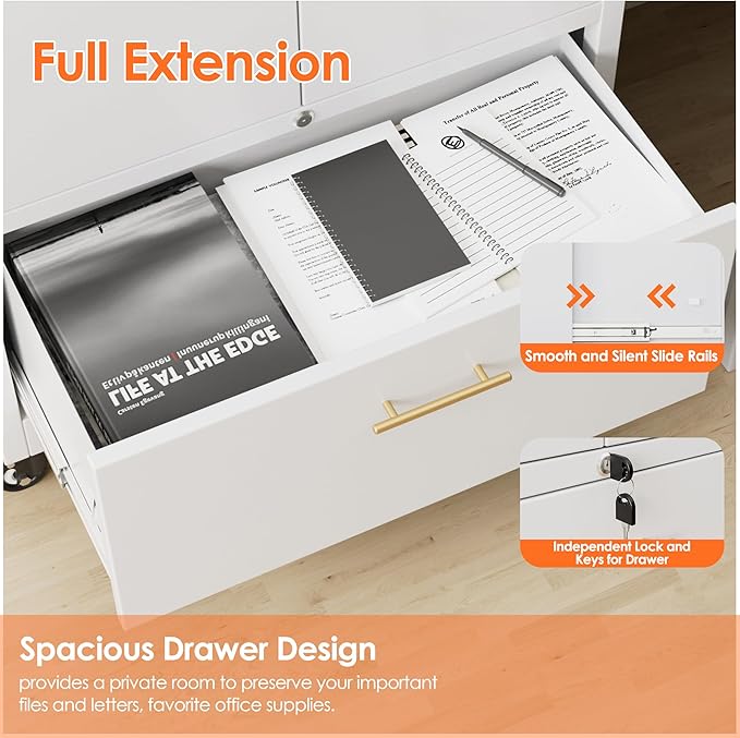 Aobabo Metal 1 Drawer Office File Cabinet with Lock and 2 Doors, Office Steel Files Cabinet with Wheels, Legal/Letter A4 Size, Assembly Required, White-DeskLoop Office