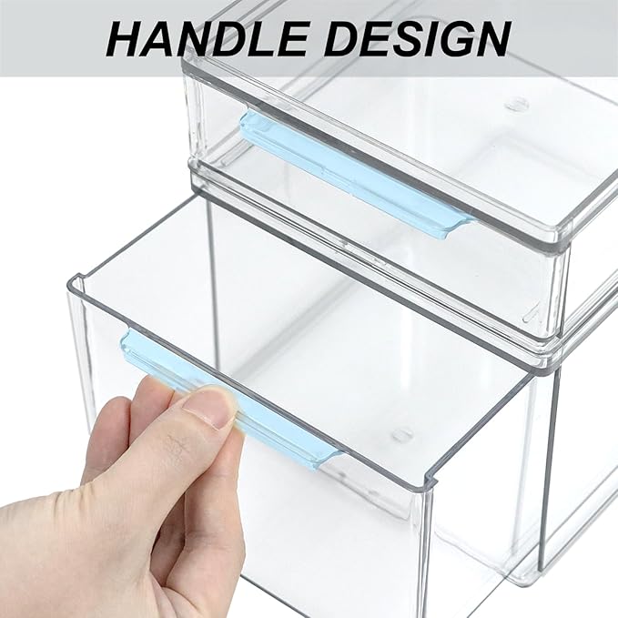 Set of 2 Stackable Storage Drawers - 6.7" Clear Plastic Drawer Storage, Acrylic Makeup Organizer, Desk Counter Cabinet Office Organizer, Bathroom Organizers and Storage (Modern/Set of 2)-DeskLoop Office