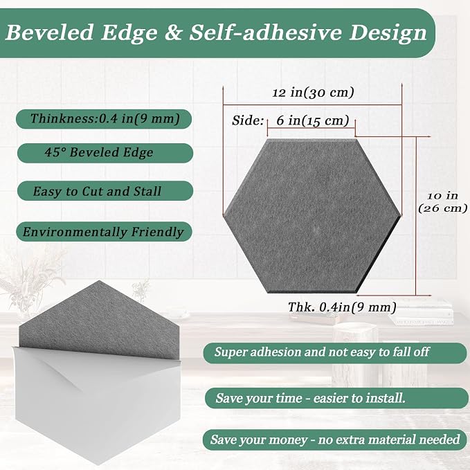 Hexagonal Acoustic Panels-12 Pack High-Density Sound Absorbing Panels - Image 4