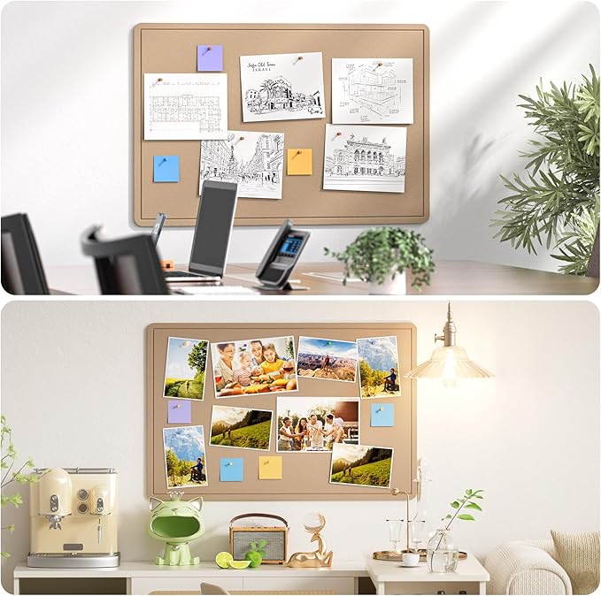 MaxGear Large Bulletin Board 36" x 24", Foldable Felt Board Vision Board Supplies, Cork Board for Office, Home, School, Small Pin Boards for Walls Decorative Display Board Beige Brown-DeskLoop Office