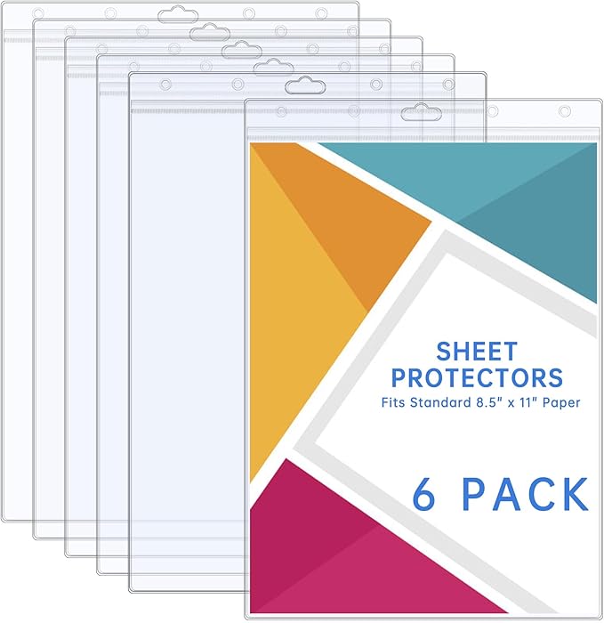 AKONEGE 6PCS Hard Sheet Protectors 8.5" x 11" Waterproof Resealable Zip Paper by AKONEGE