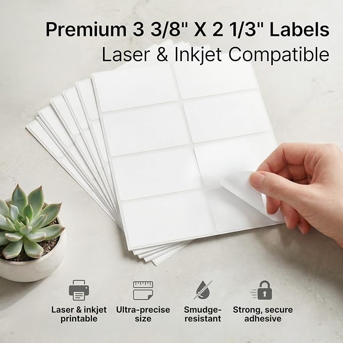 2 1/3" X 3 3/8" Matte White Printable Labels Name Tag Stickers, Address and - Image 3