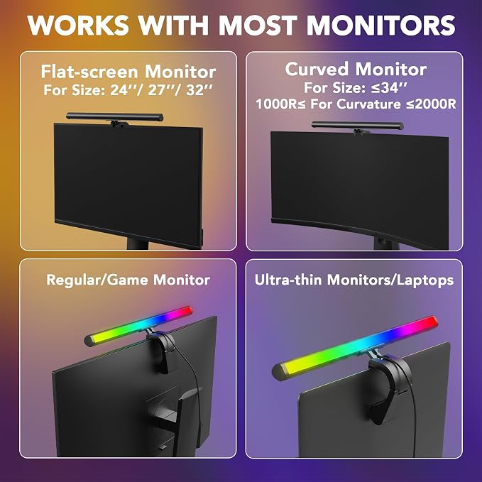 Smart Monitor Light Bar with RGB Backlight, Software-Controlled Display Color & - Image 9