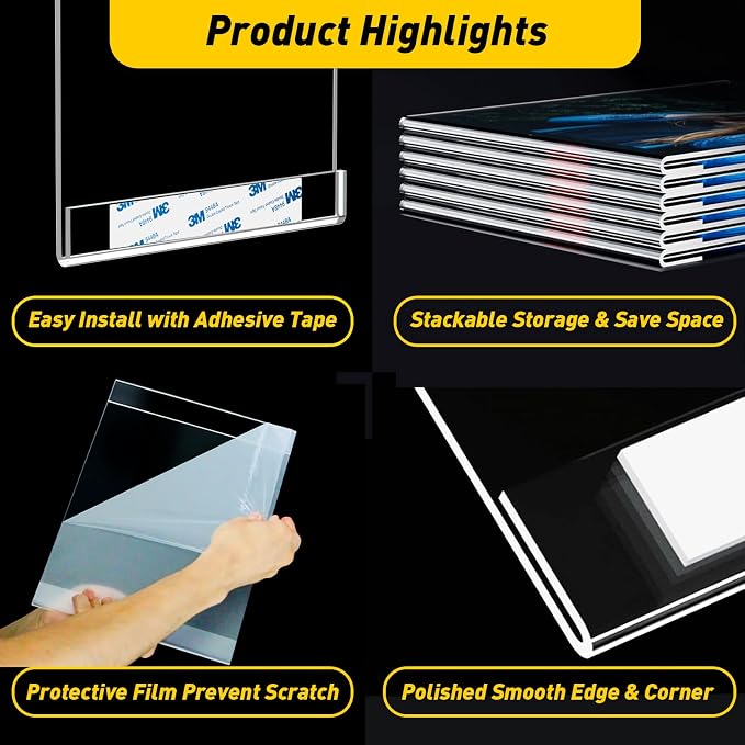 KSacry 6 Pcs Acrylic Sign Holder 8.5 x 11, Vertical Wall Mount Sign Holders - Image 2