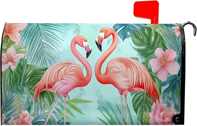 Summer Flamingos Mailbox Covers Magnetic Tropical Palm Mailbox Cover Standard by farg