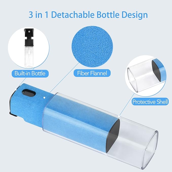 2 Pcs Fingerprint Proof Cleaner, 3 in 1 Touchscreen Mist Spray Wipe Cleaner Soft Fiber Flannel, Safe for All Phones Glasses Tablet Laptop TV Watch Screens (Blue)-DeskLoop Office