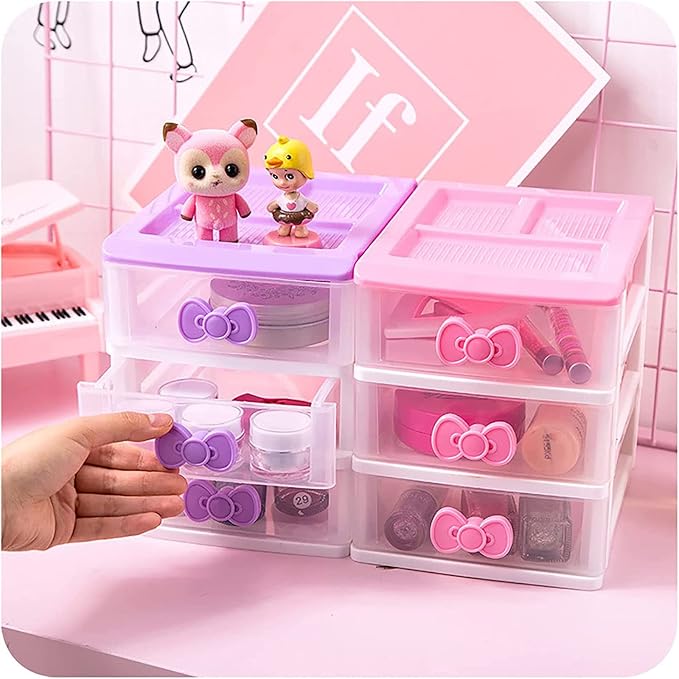3 Drawers Small Pink Plastic Drawers Organizer, Kawaii Mini Desktop Storage - Image 6