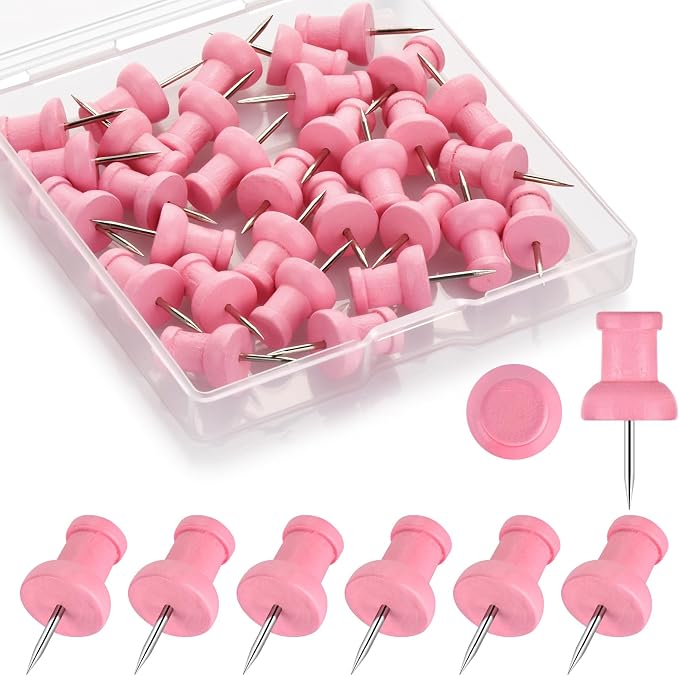 40Pcs Wood Push Pins, Decorative Thumb Tacks, Wooden Pins and Tacks, Cork Board by Dorbetar